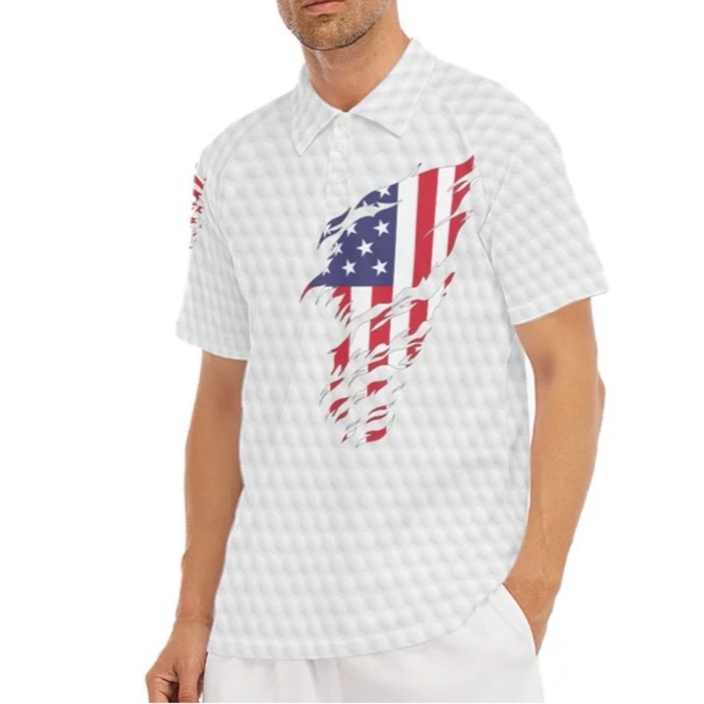Obnoxious Golf The Patriot Red, White, Blue & Gray Print Polo Shirt Top Size XL